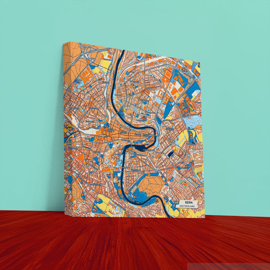 Bern Switzerland Colorful City Map Canvas Print