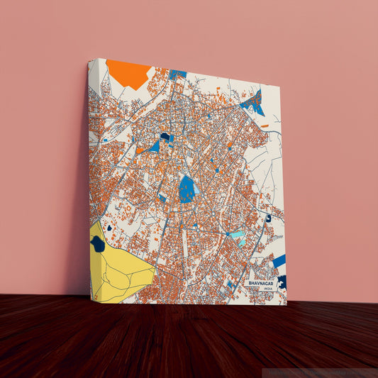 Bhavnagar India Colorful City Map Canvas Print