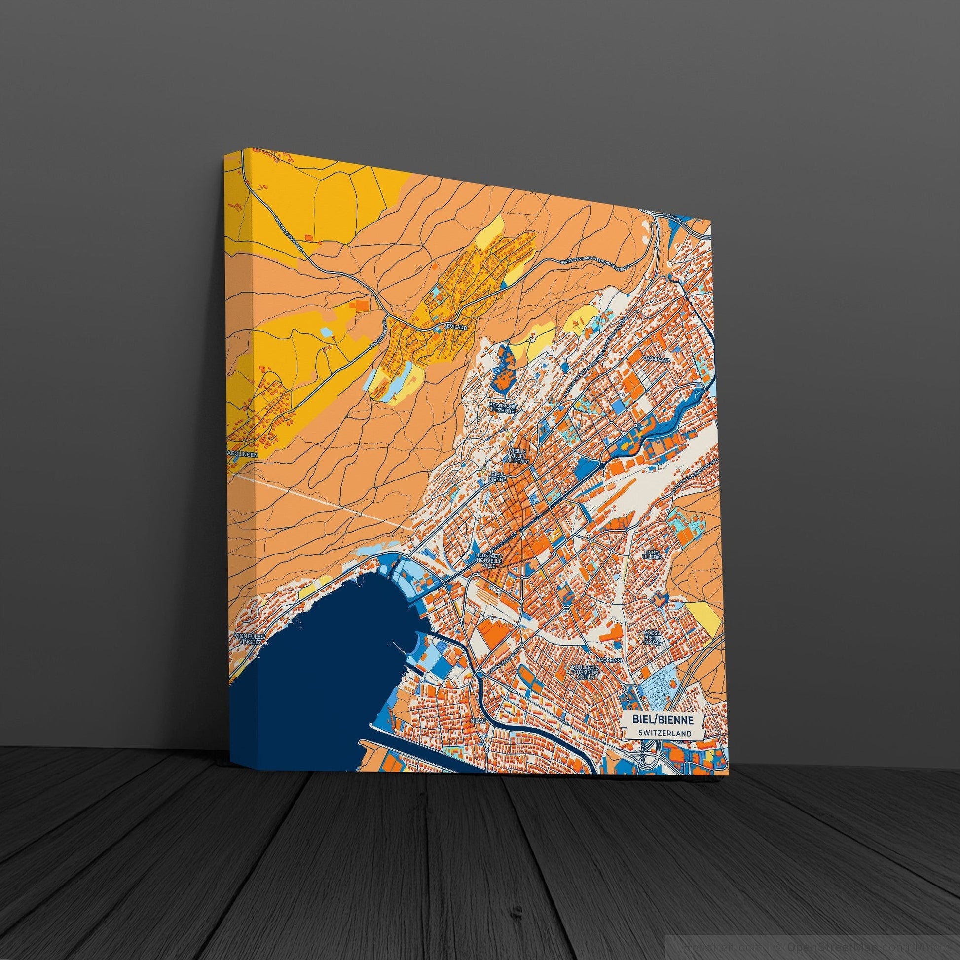 Biel/Bienne Switzerland Colorful City Map Canvas Print