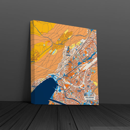 Biel/Bienne Switzerland Colorful City Map Canvas Print