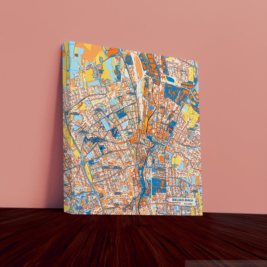 Bielsko-Biała Poland Colorful City Map Canvas Print