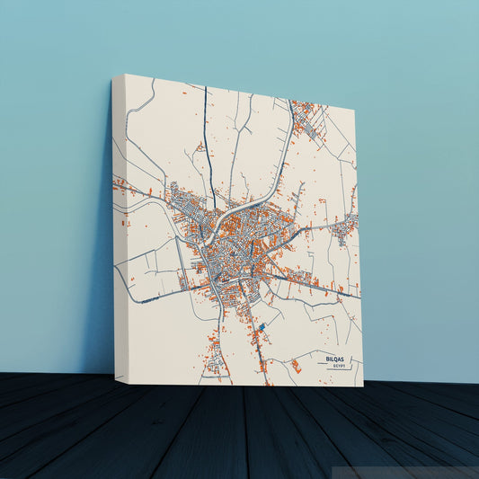 Bilqas Egypt Colorful City Map Canvas Print