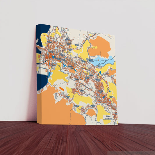 Bima Indonesia Colorful City Map Canvas Print