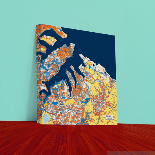 Birgu Malta Colorful City Map Canvas Print