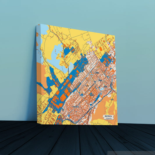 Bistrița Romania Colorful City Map Canvas Print