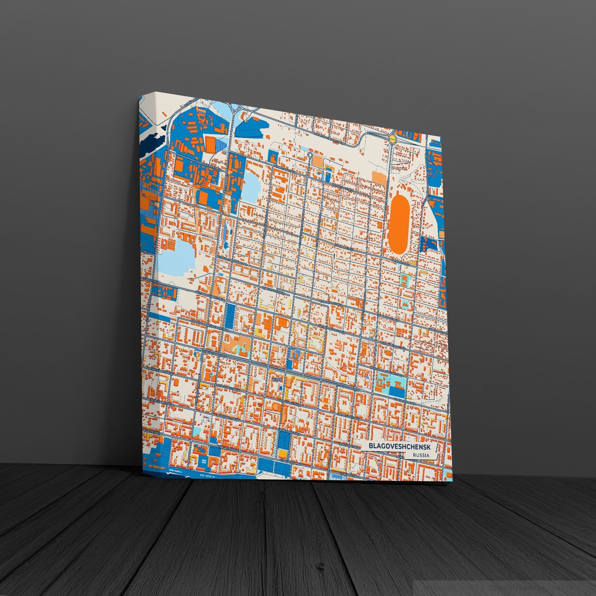 Благовещенск Russia Colorful City Map Canvas Print