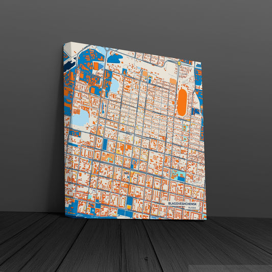 Благовещенск Russia Colorful City Map Canvas Print