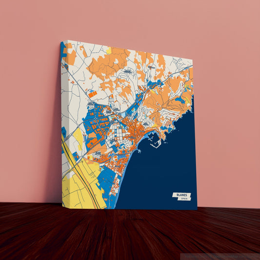 Blanes Spain Colorful City Map Canvas Print
