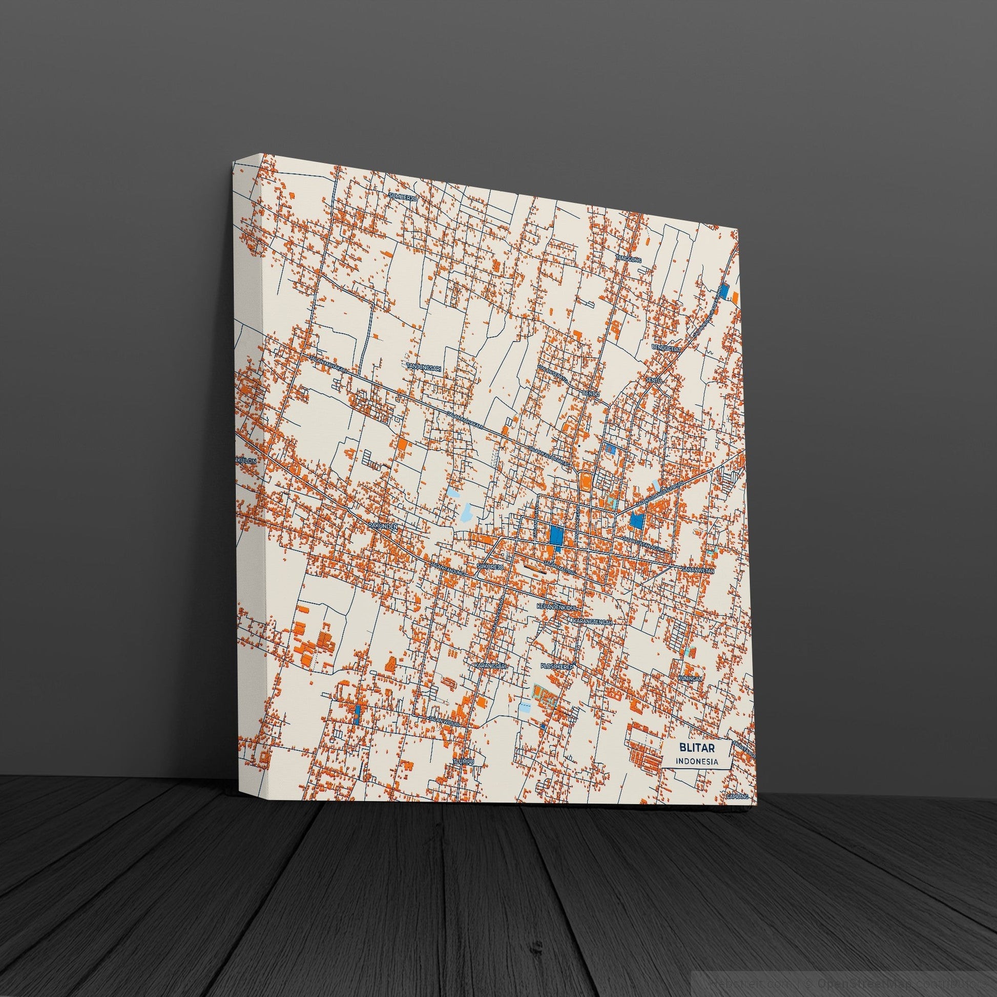 Blitar Indonesia Colorful City Map Canvas Print