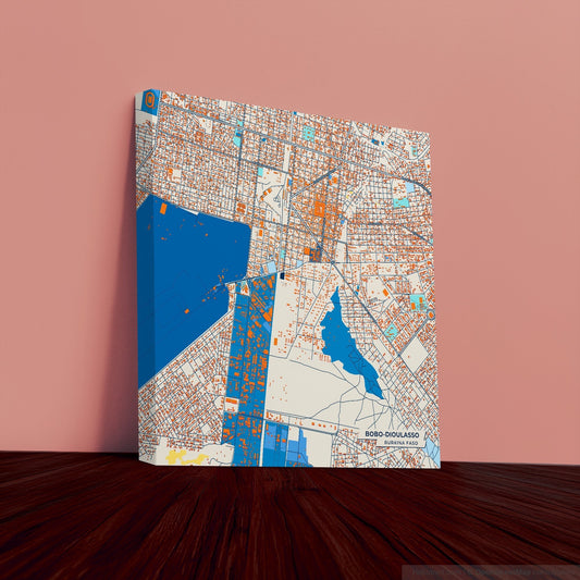 Bobo-Dioulasso Burkina Faso Colorful City Map Canvas Print