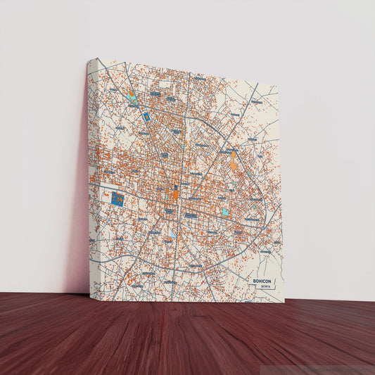 Bohicon Benin Colorful City Map Canvas Print