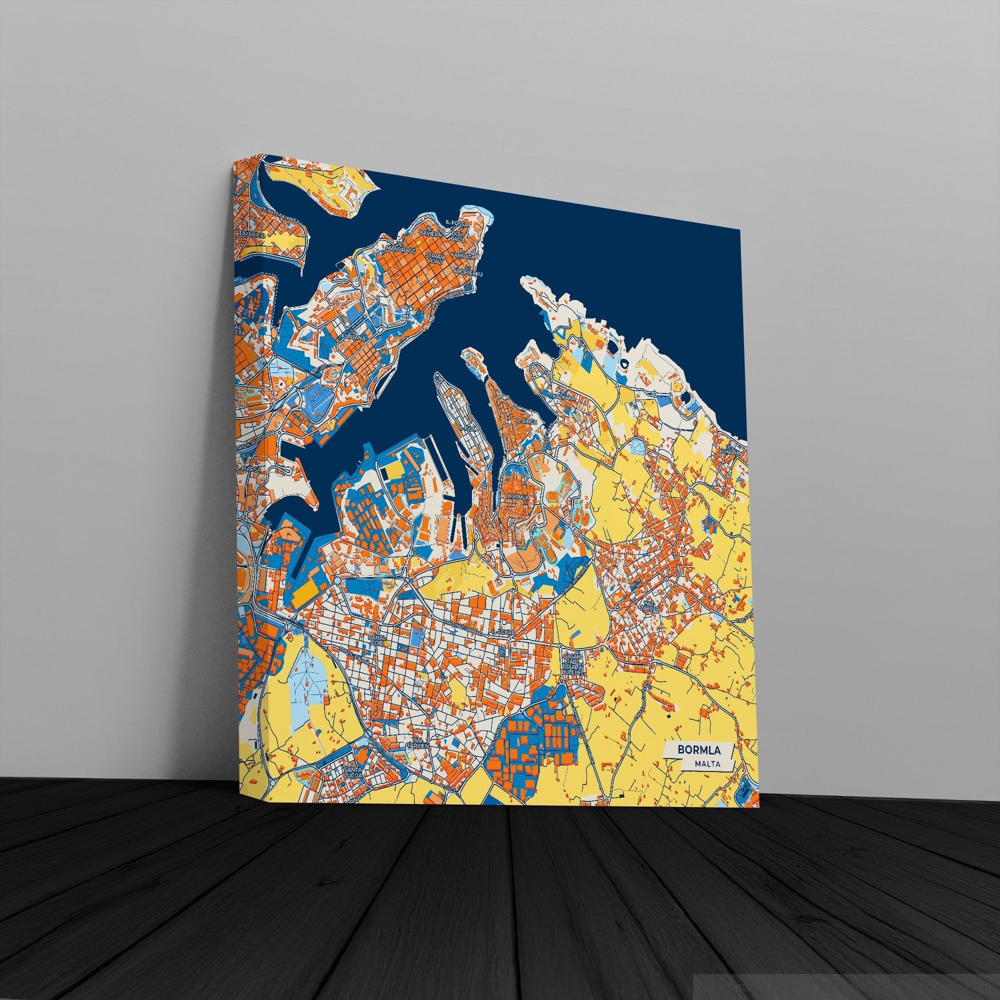 Bormla Malta Colorful City Map Canvas Print