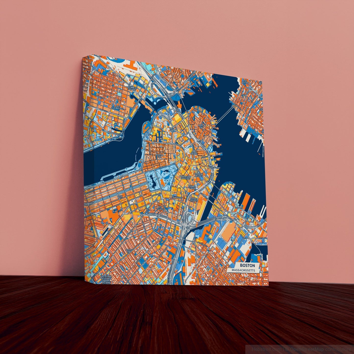 Boston Massachusetts Colorful City Map Canvas Print