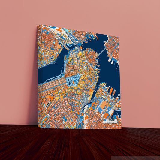 Boston Massachusetts Colorful City Map Canvas Print