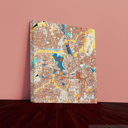 Bouake Ivory Coast Colorful City Map Canvas Print
