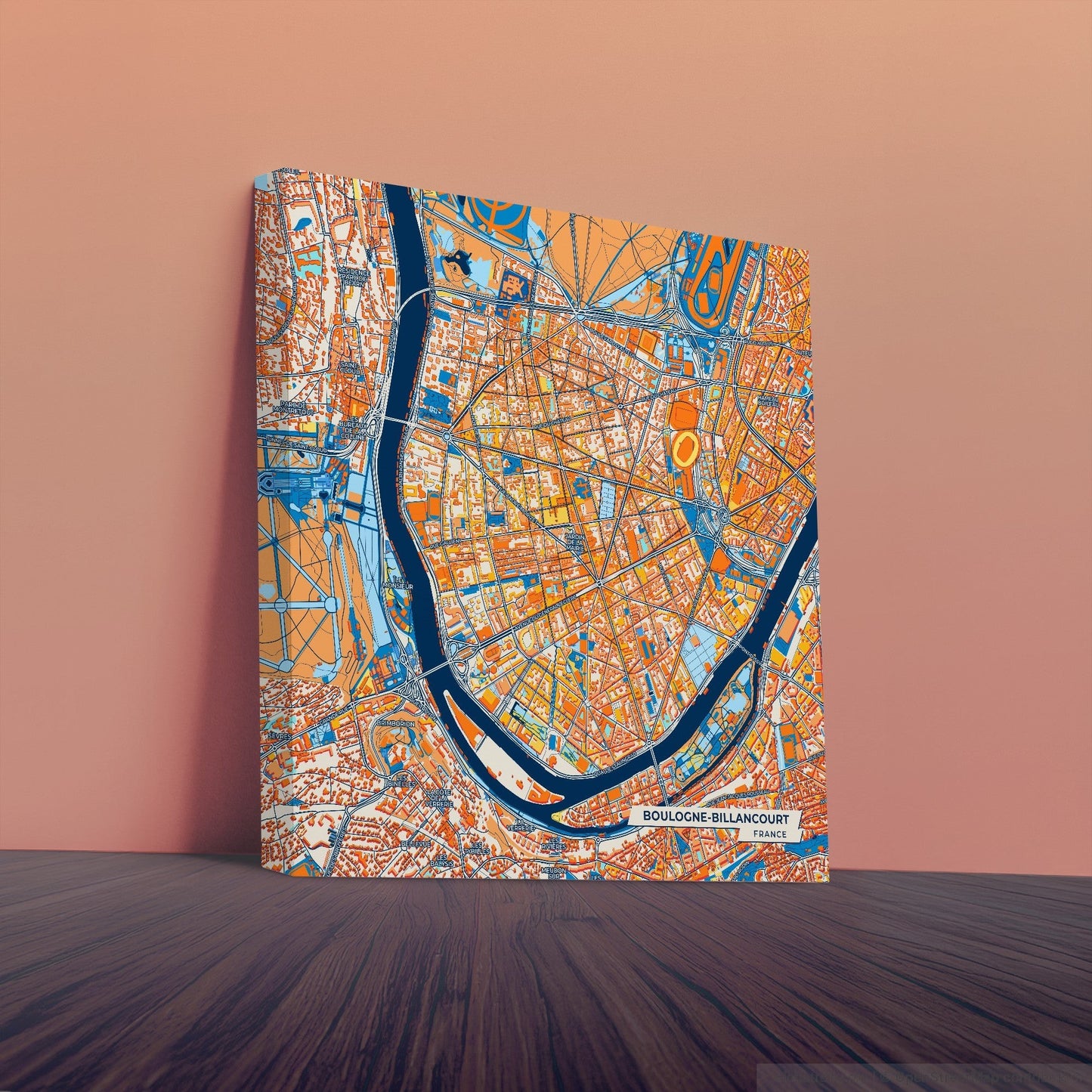 Boulogne-Billancourt France Colorful City Map Canvas Print