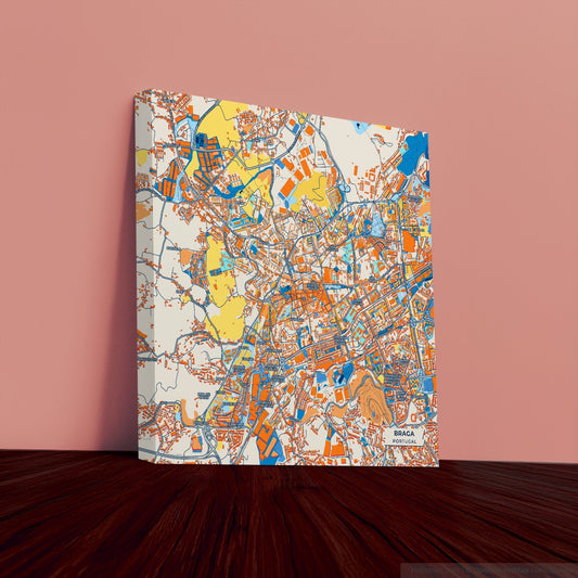 Braga Portugal Colorful City Map Canvas Print