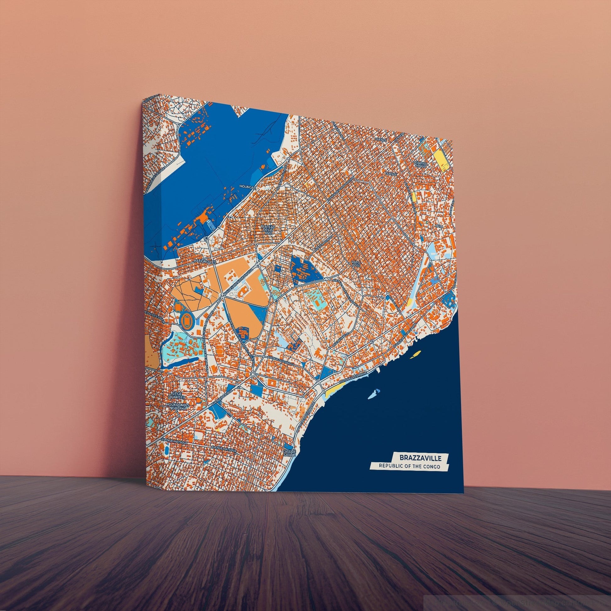 Brazzaville Republic Of The Congo Colorful City Map Canvas Print
