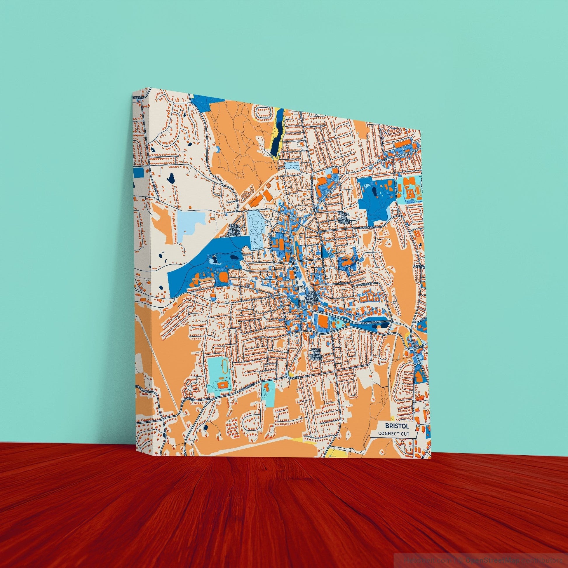 Bristol Connecticut Colorful City Map Canvas Print