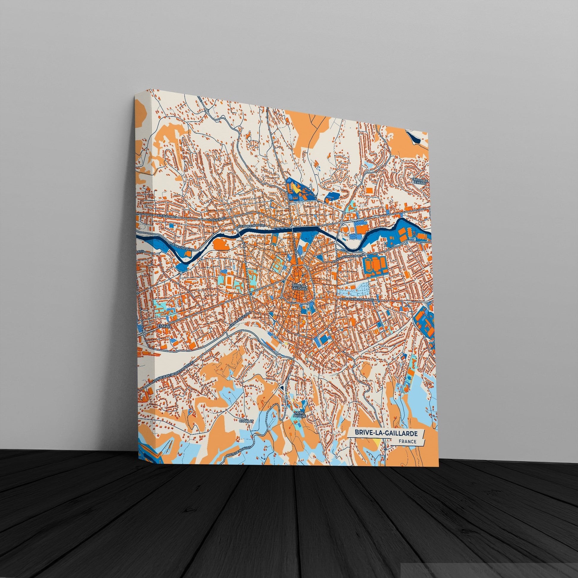 Brive-La-Gaillarde France Colorful City Map Canvas Print
