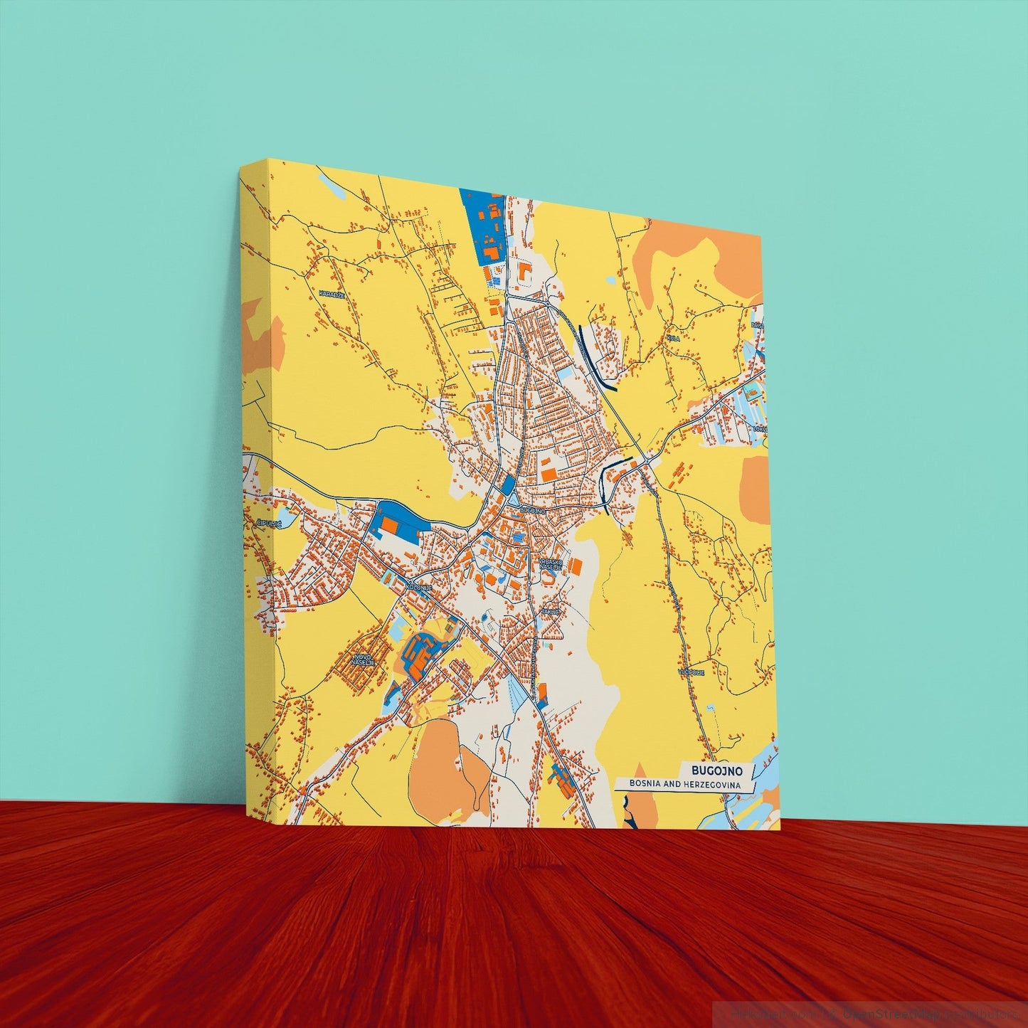 Bugojno Bosnia And Herzegovina Colorful City Map Canvas Print