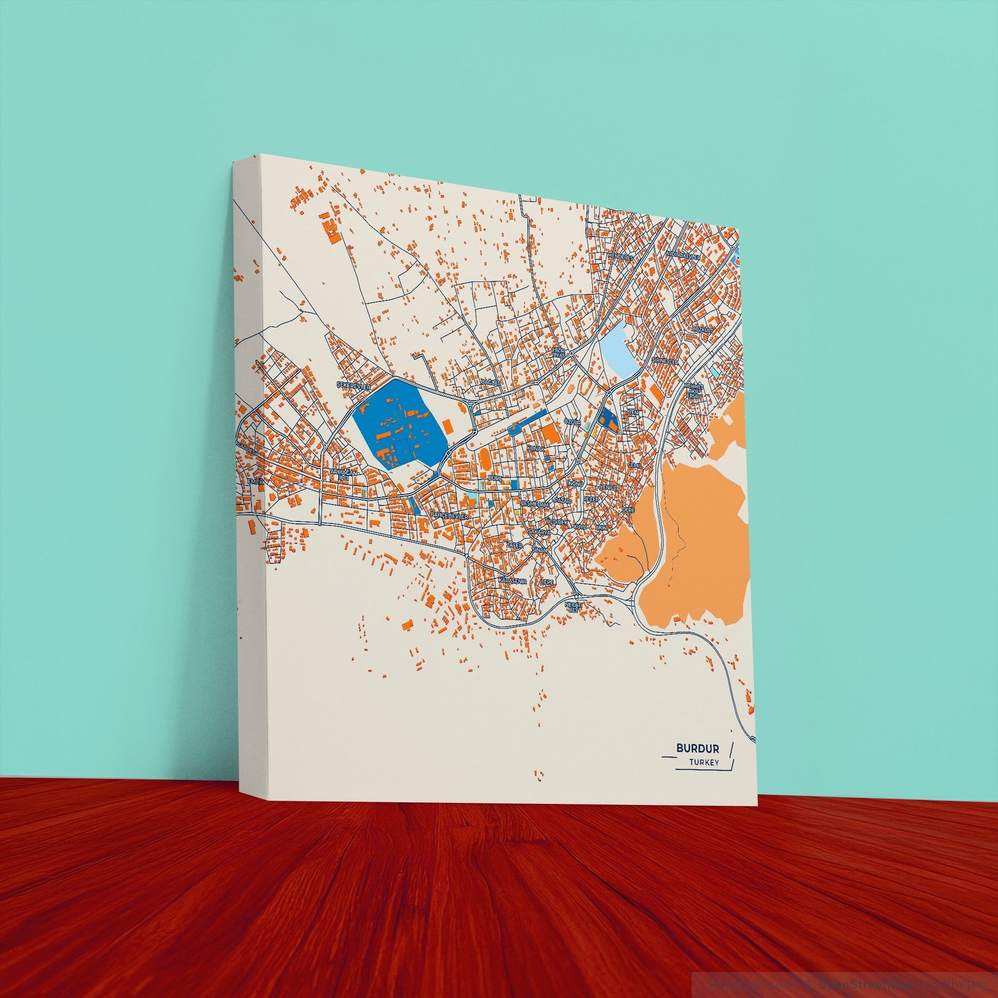 Burdur Turkey Colorful City Map Canvas Print