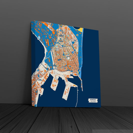 Бургас Bulgaria Colorful City Map Canvas Print