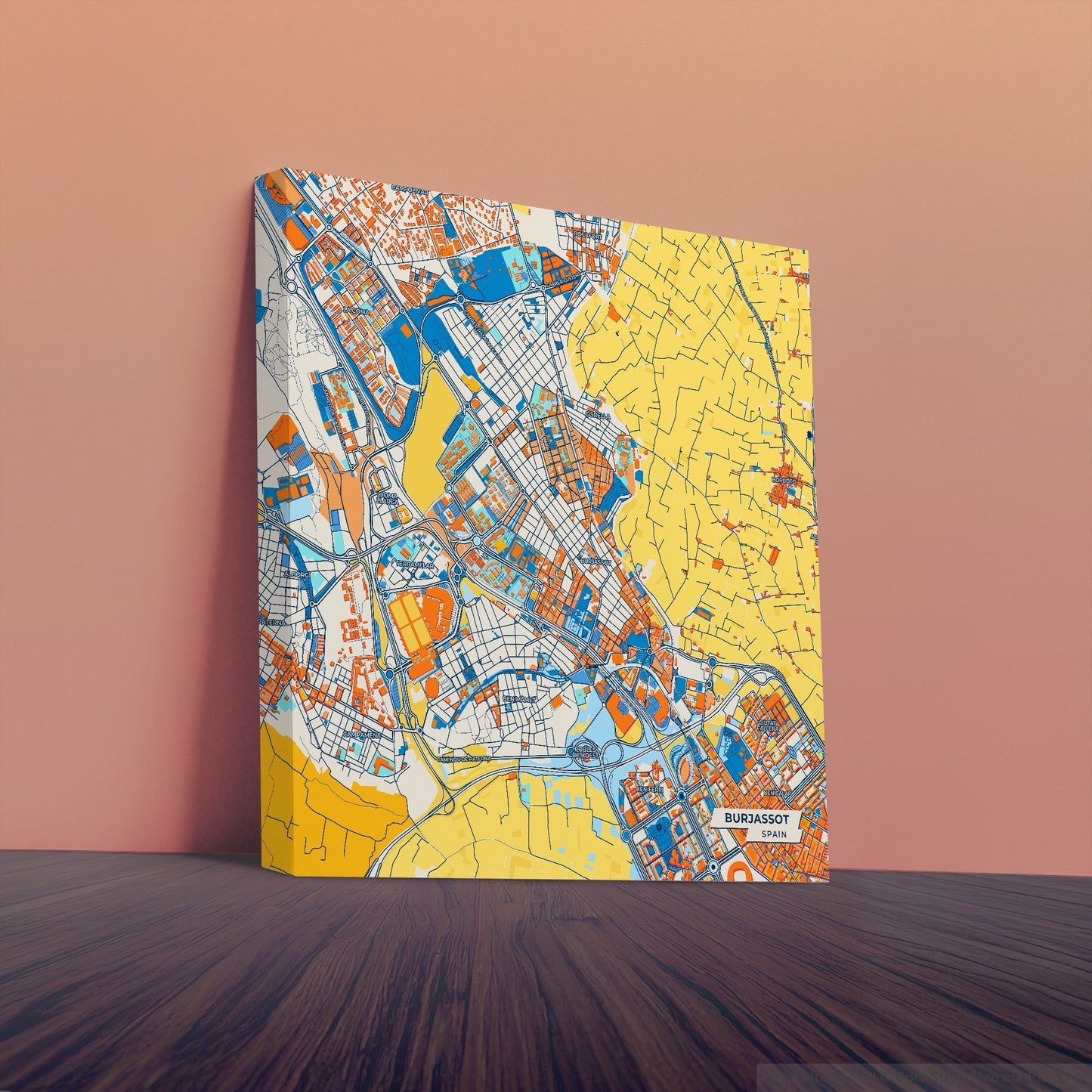 Burjassot Spain Colorful City Map Canvas Print