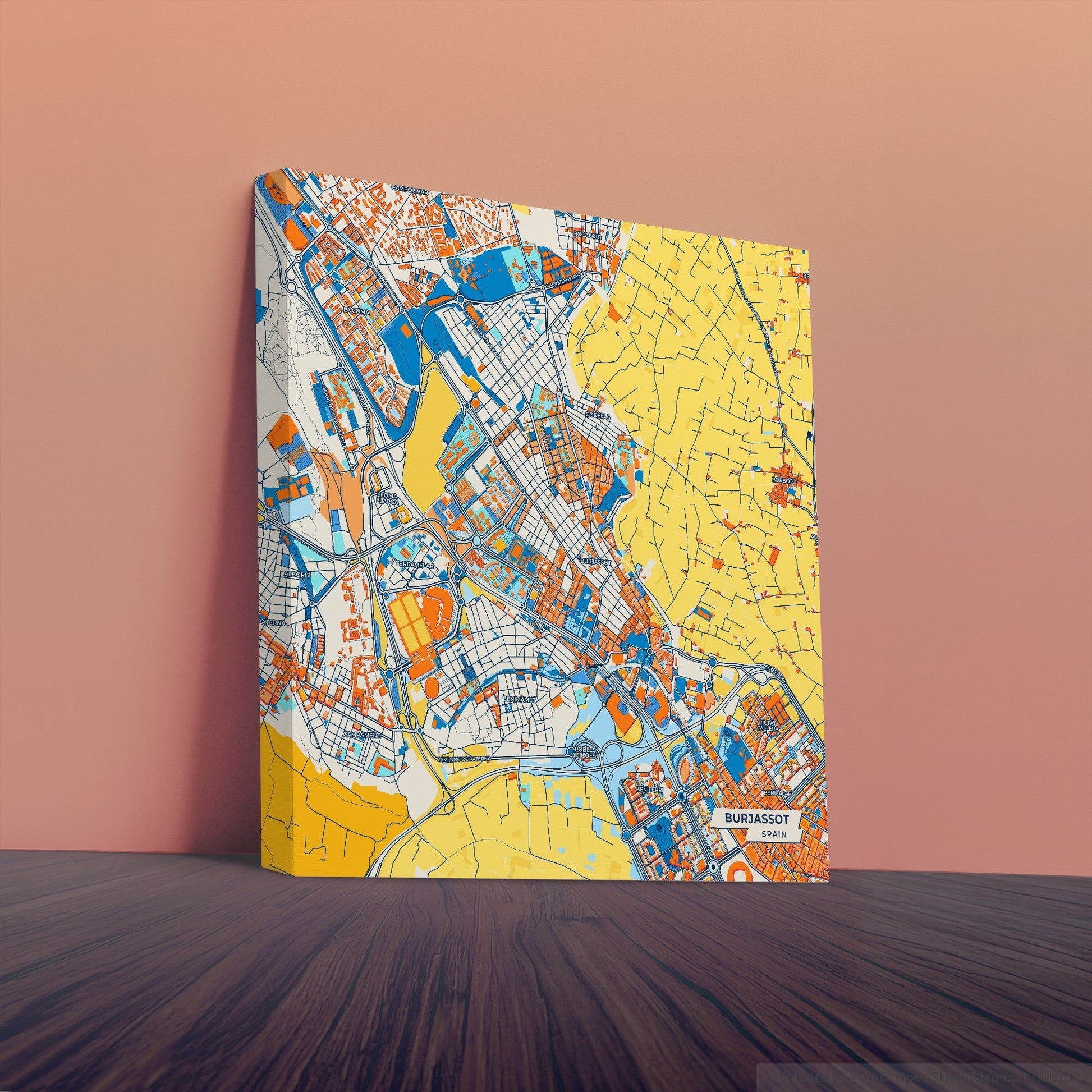 Burjassot Spain Colorful City Map Canvas Print