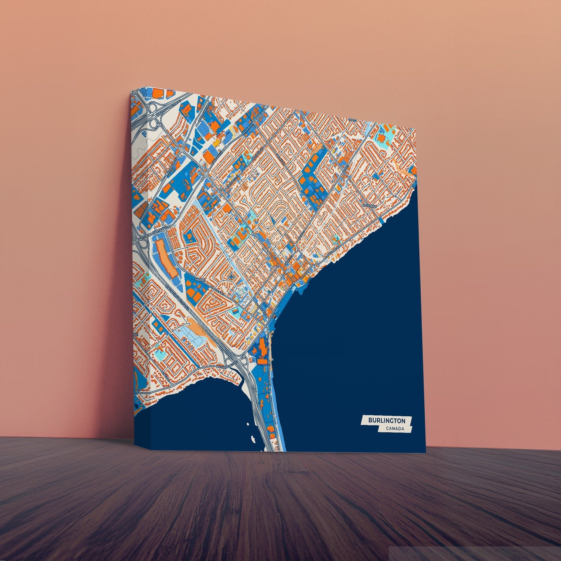 Burlington Canada Colorful City Map Canvas Print