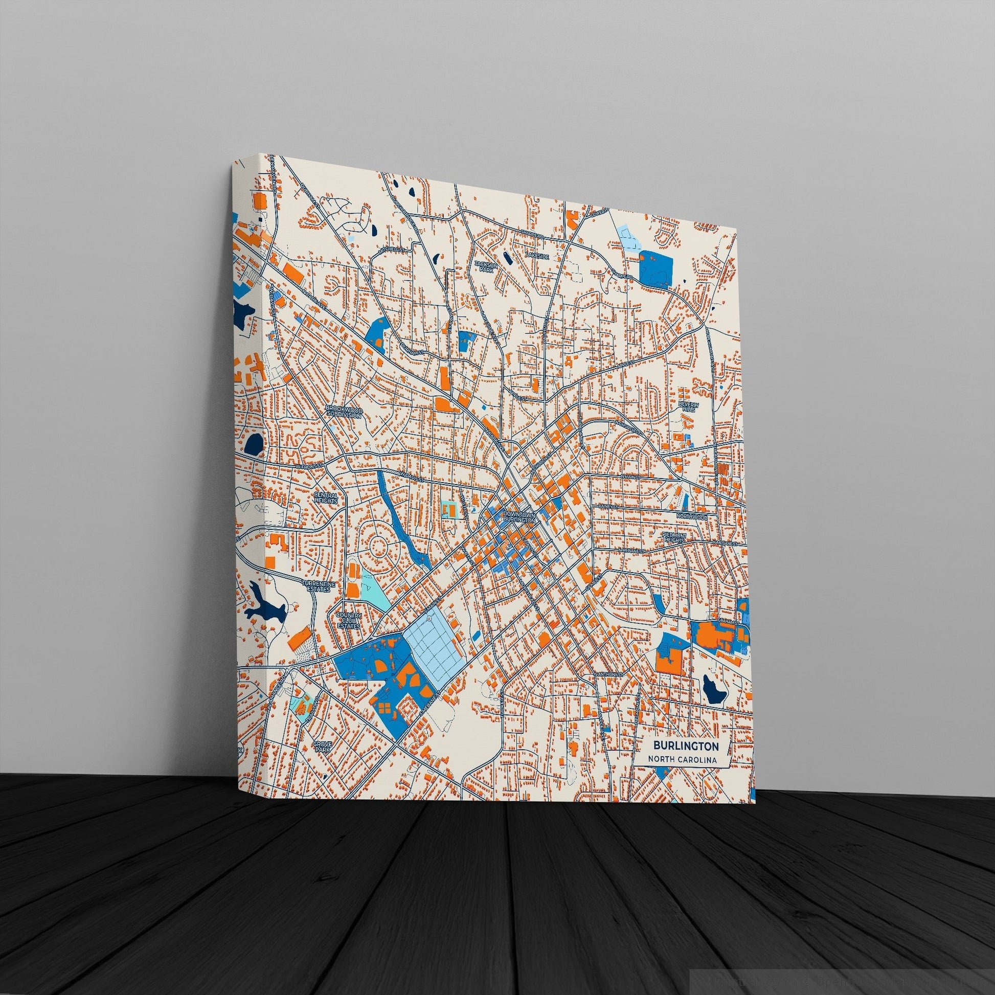 Burlington North Carolina Colorful City Map Canvas Print