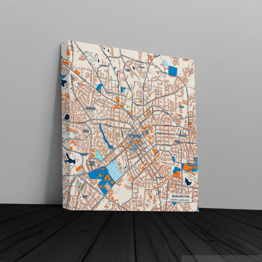Burlington North Carolina Colorful City Map Canvas Print