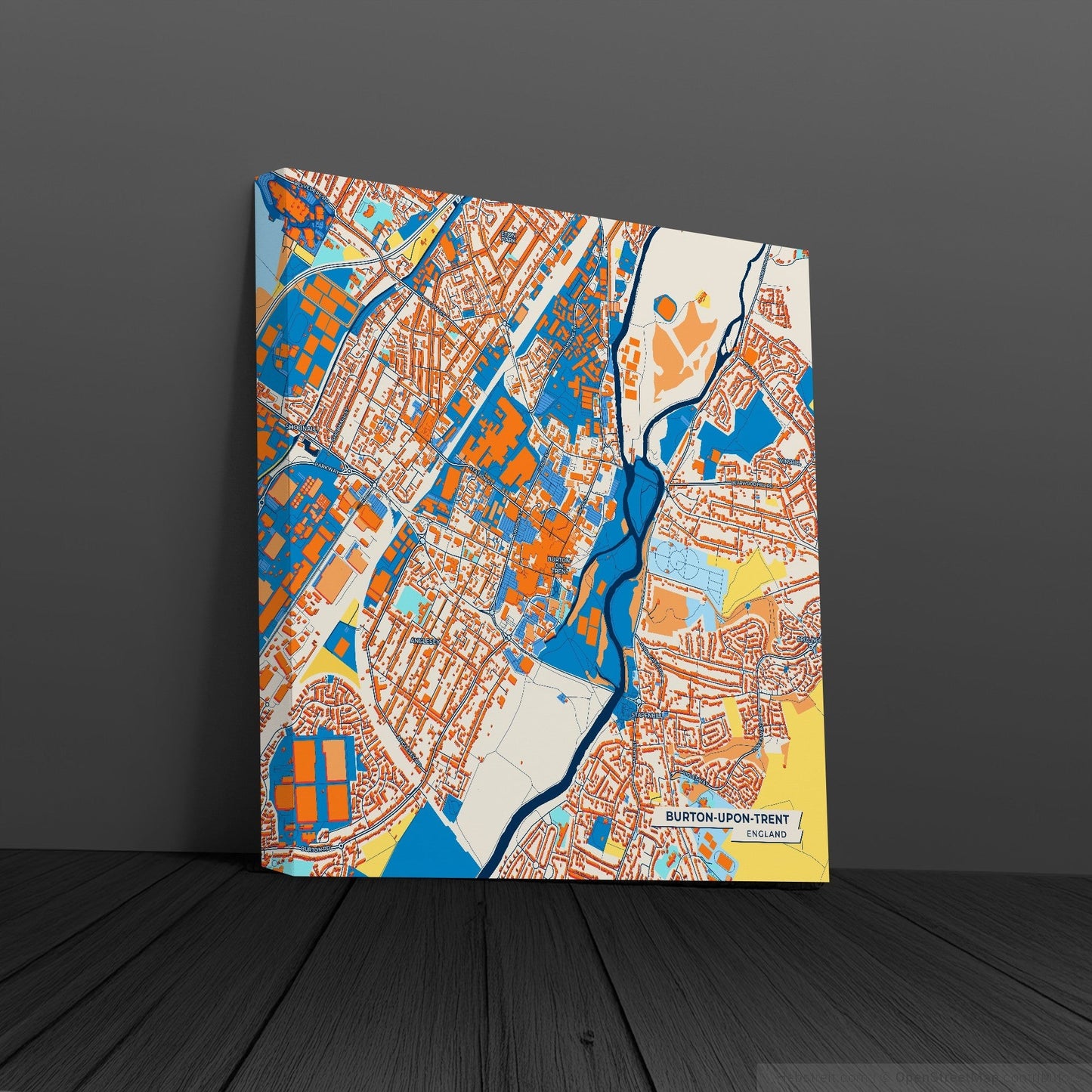 Burton-Upon-Trent England Colorful City Map Canvas Print