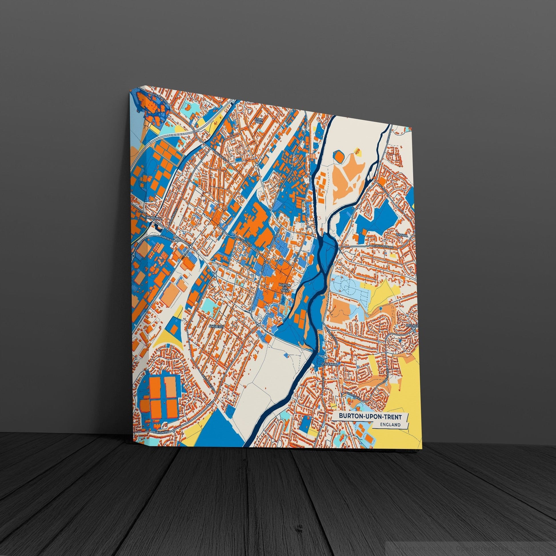 Burton-Upon-Trent England Colorful City Map Canvas Print