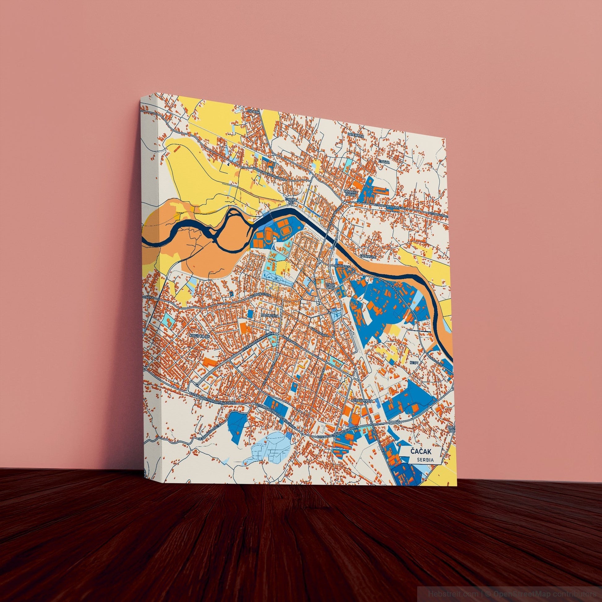 Чачак Serbia Colorful City Map Canvas Print
