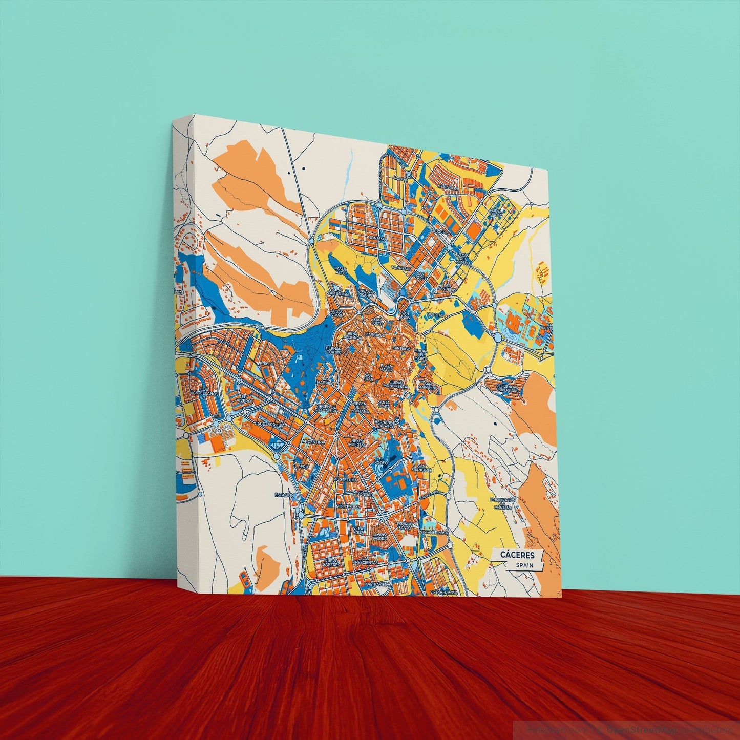 Cáceres Spain Colorful City Map Canvas Print