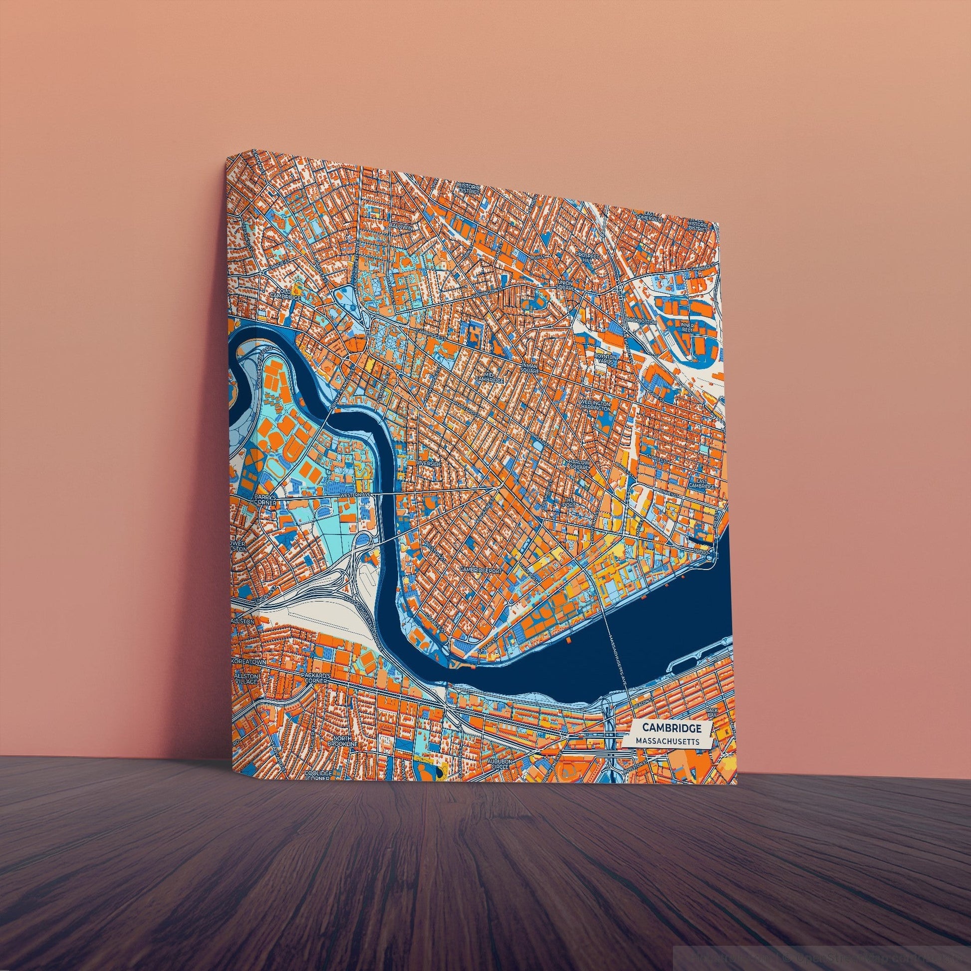 Cambridge Massachusetts Colorful City Map Canvas Print