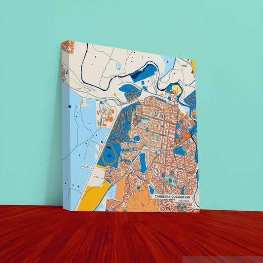 Canberra–Queanbeyan Australia Colorful City Map Canvas Print