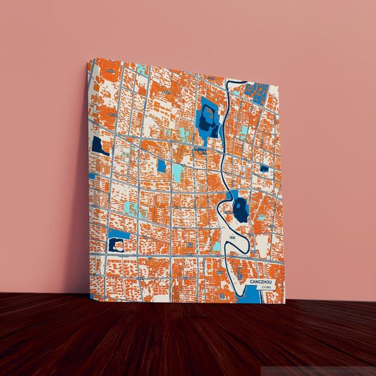 Cangzhou China Colorful City Map Canvas Print