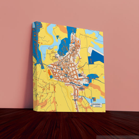 Caransebeș Romania Colorful City Map Canvas Print