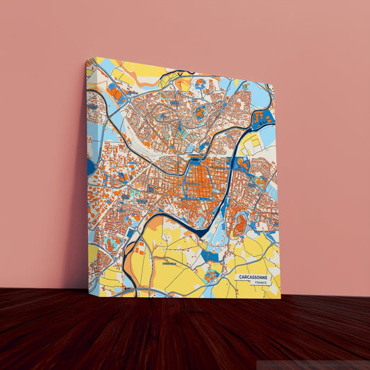 Carcassonne France Colorful City Map Canvas Print