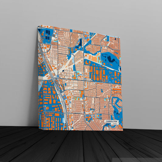 Carrollton Texas Colorful City Map Canvas Print