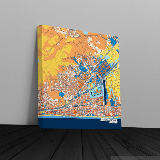 Castelldefels Spain Colorful City Map Canvas Print