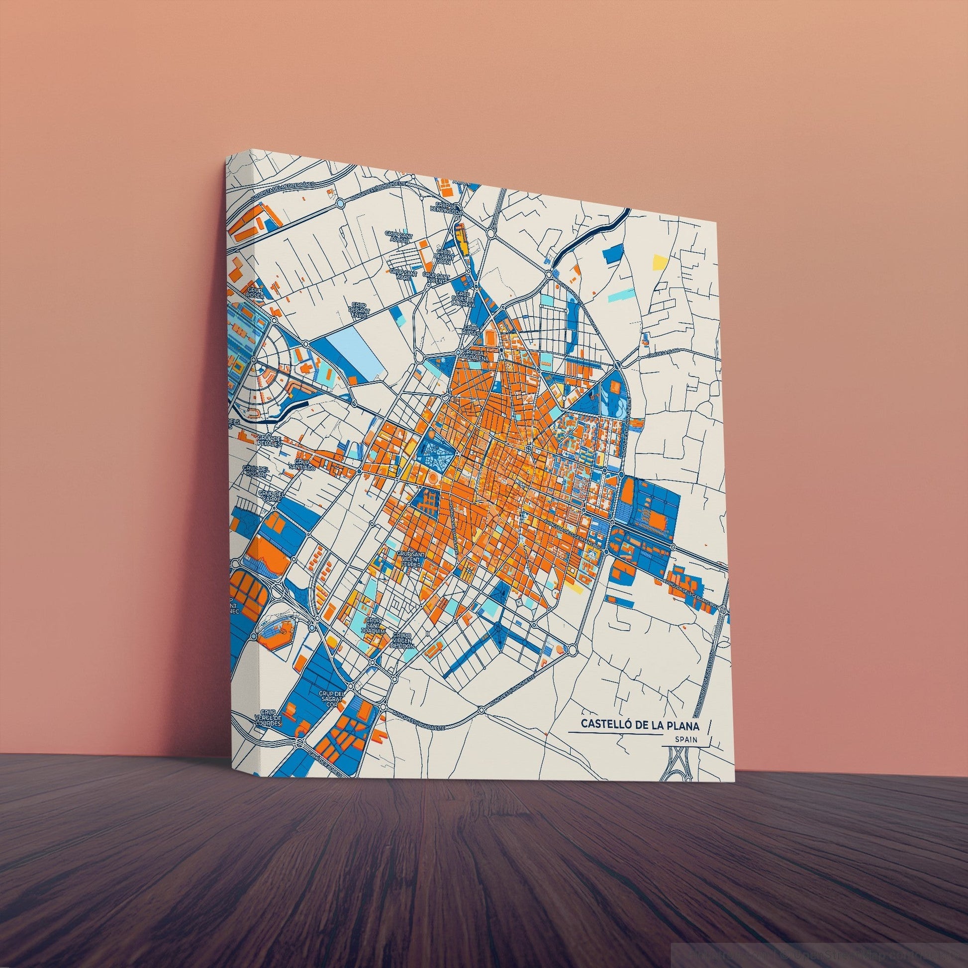 Castelló De La Plana Spain Colorful City Map Canvas Print