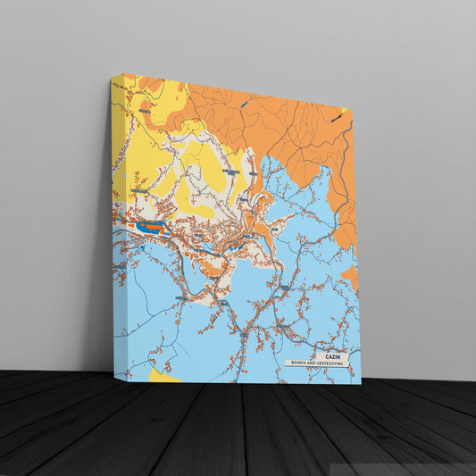 Cazin Bosnia And Herzegovina Colorful City Map Canvas Print
