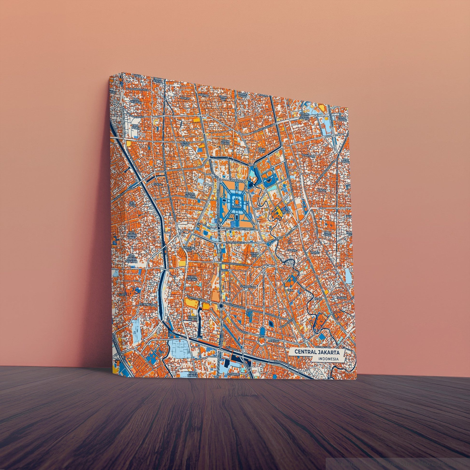 Central Jakarta Indonesia Colorful City Map Canvas Print