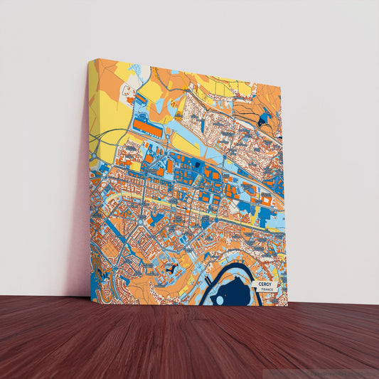 Cergy France Colorful City Map Canvas Print