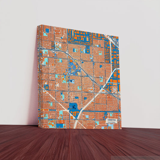 Cerritos California Colorful City Map Canvas Print