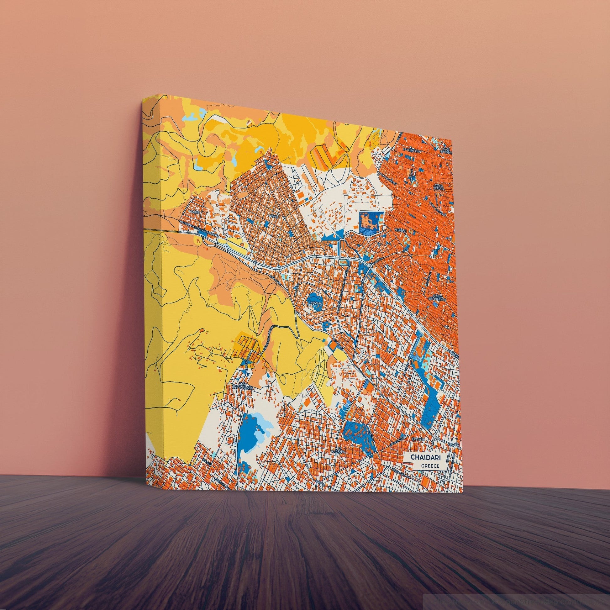 Chaidari Greece Colorful City Map Canvas Print