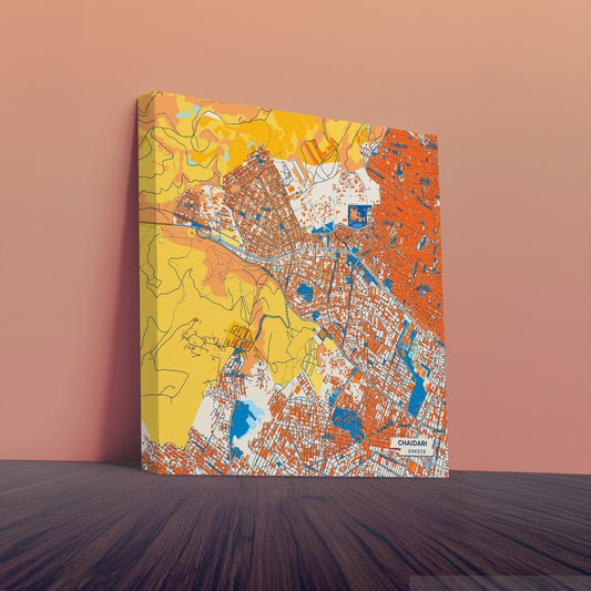 Chaidari Greece Colorful City Map Canvas Print